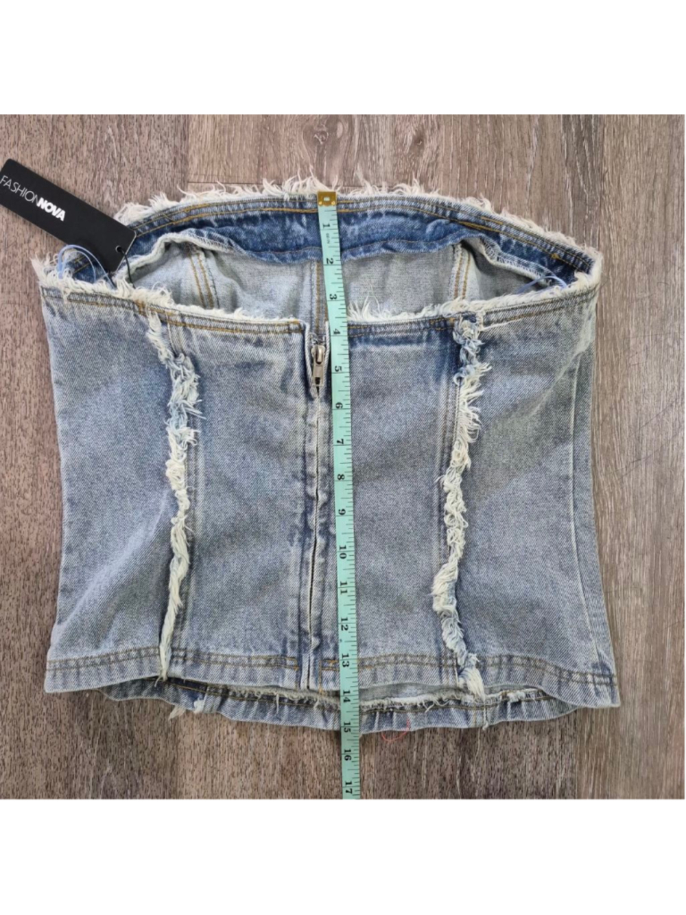 Women's Fashion Nova Light Wash Blue Denim Tube Crop Top S - Picture 6 of 10